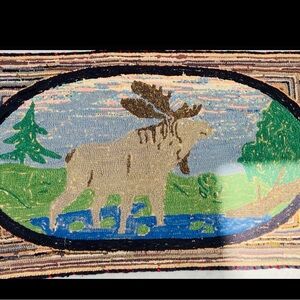 Antique American Hooked Moose Rug Circa 1880